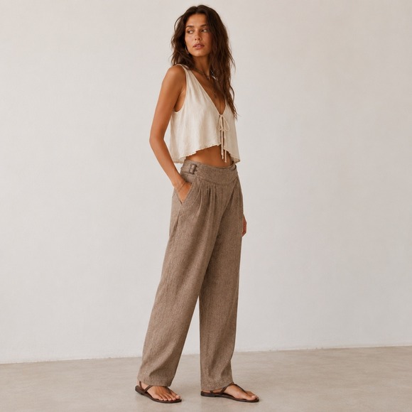Banana Republic Pants - Banana Republic Herringbone Linen Blend Pants Womens 14 Brown Pleated Quiet Lux